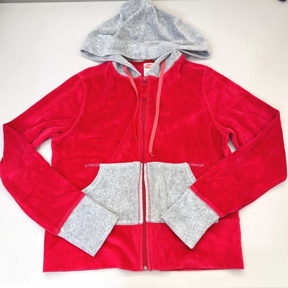Y2K Avia Velour Full Zip Hoodie Jacket Red Gray Medium Athleisure Streetwear
